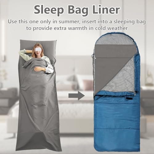 Jonuin Sleeping Bag Liner, 210 x 115 cm Sleeping Bag Liners, Lightweight, Soft & Portable Travel Sheet for Adults, Unisex Sleeping Bag Liner for Backpacking, Camping, Hotels, and Summer Trips (Grey) — view 5