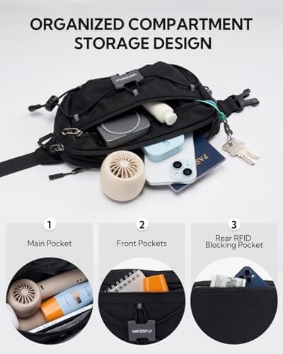 Waterfly Bum Bag Fanny Pack Waist Packs with RFID Blocking Black — view 5