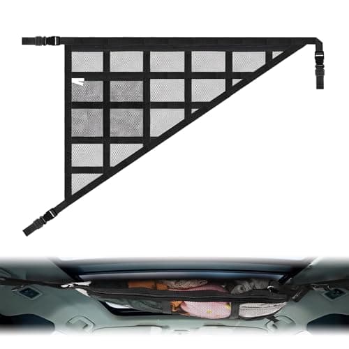 Thatyro Large Black Car Ceiling Cargo Net with Three Handles Mesh Truck Pocket, Double-Layer Roof Rack Cargo Net for Road Trip Organizers Camping Storage Car Living Essentials
