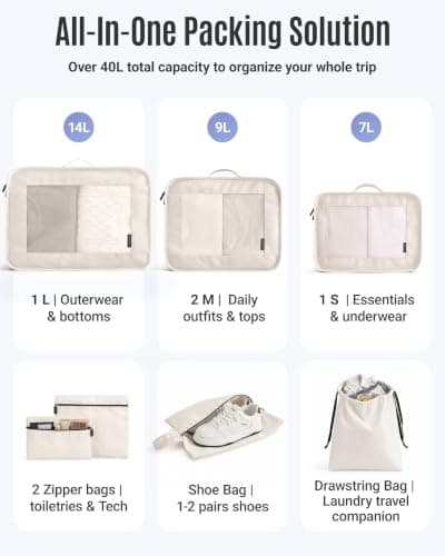 LIGHT FLIGHT 8pcs Packing Cubes, Travel Suitcases Organiser, Khaki — view 2