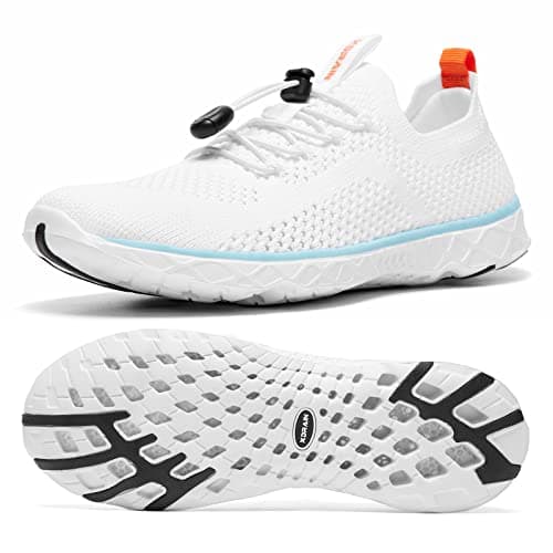KOLILI Women's Stylish Water Shoes, Tennis Walking Shoes with Arch Support, Best for Water Sports, Travel & Walk, White/Aqua, 7 UK