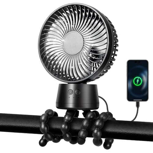 Pram Fan,50H Clip-on Fan for Infant 15000mAh Baby Fans Auto Rotate Flexible Tripod Handheld USB Desk Stroller Pushchair Cooling Fans for Bedroom Crib Treadmill Travel Camping Essentials