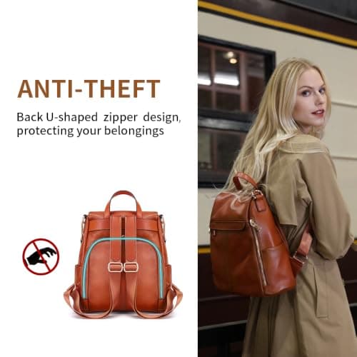 Kattee Women Real Leather Backpack Purse Anti-Theft Rucksack Fashion Shoulder School Bag Fits 11 inches Tablet — view 3