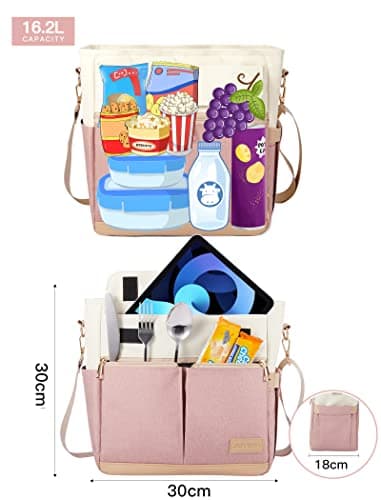 JOYHILL Lunch Bag for Women, Leakproof Insulated Lunch Box with Shoulder Strap, Adult Reusable Lunch Cooler Tote Bags for Work Picnic Camping School Beach, Pink — view 3