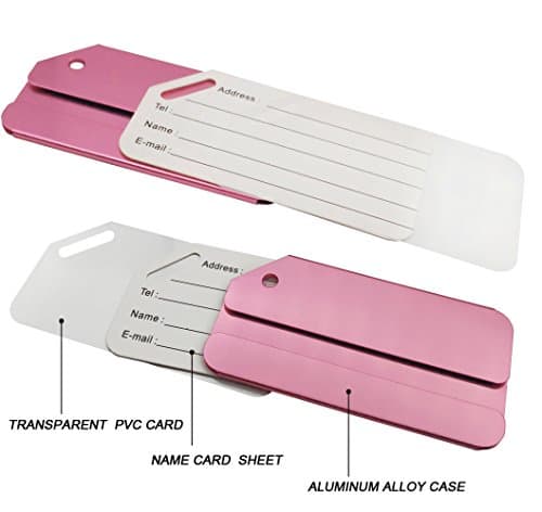 Aluminum Luggage Tag for Luggage Baggage Travel Identifier By Ovener (Pink 2 Pcs) — view 2