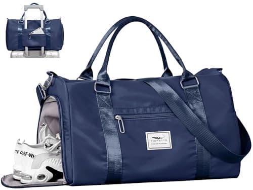 FIORETTO Womens Gym Sports Bag Travel Bag with Shoes Compartment & Wet Pocket, Weekend Overnight Duffle Hospital Bag Carry On Holdall for Travel Swimming Navy Blue