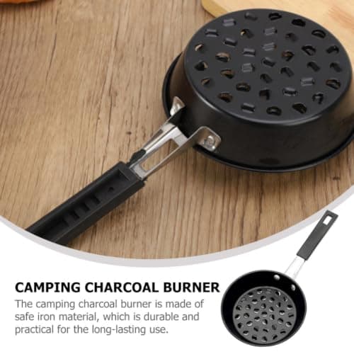 Portable Charcoal Burner Pot for Camping and Barbecue, Iron Black — view 3