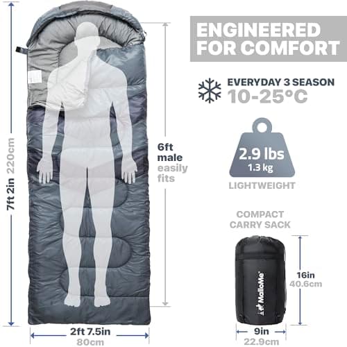 MalloMe Sleeping Bags for Adults & Kids Sleeping Bag 3-4 Season - Ultralight Backpacking Sleeping Bag Cold Weather & Warm, Lightweight Compact, Single Adult Girls Boys Winter Sleep Camping Accessories — view 2