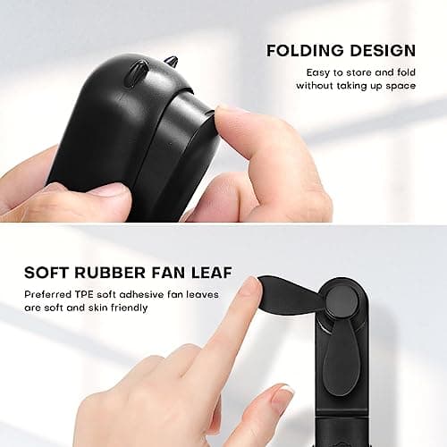 OHLGT Mini Handheld Fan, 3 Speeds Rechargeable Quiet [9-15 Working Hours], Portable USB Small Pocket Personal Fan With Power Bank for Travel, Outdoor or Indoor - All Black — view 6