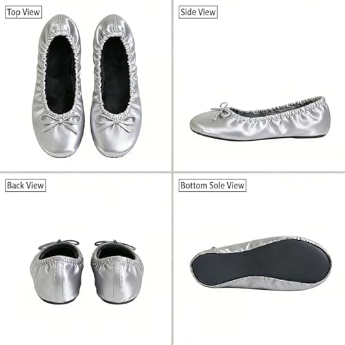 Women's Foldable Flats – Portable Ballet Slippers Shoes for Travel, Wedding – Fits in Purse with Expandable Tote Bag (S, Silver) — view 6