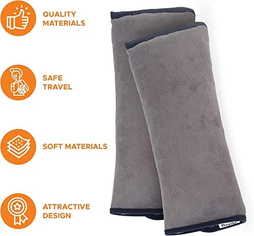 Car Seat Belt Pillow for Kids Set of 2 - Soft Grey Seatbelt Shoulder Pad Cushion Headrest for Long Car Rides Naps Road Trips, Adjustable Washable Travel Sleep Pillows for Children — view 3