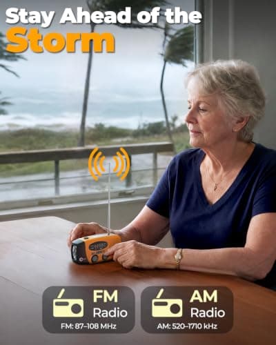 Esky Wind Up Solar Emergency Radio, Portable Hand Crank AM/FM Radio with 2000mAh Rechargeable Power Bank, USB Phone Charger, 3 LED Flashlight, SOS Alarm for Power Outage/Camping/Hiking(Orange) — view 3