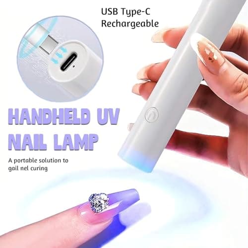 Mini UV Nail Lamp – Portable USB Rechargeable Nail Dryer for Gel Polish, Handheld LED Nail Curing Light with 60s & 120s Timer, Professional Nail Art UV Torch for Quick Drying, 3W Power (White) — view 3