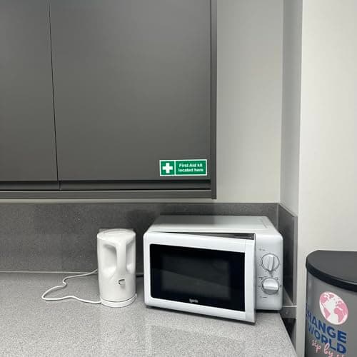 4-Pack "First Aid Kit Located Here" Self Adhesive Signs / 5x15cm Each (Pack of 4) / Landscape Orientation Removable & Wipeable/Indoor or Outdoor Stickers/Gloss Finish / — view 5