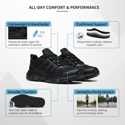 RTOUNT Womens All Black Trainers Women Mesh Tennis Non Slip Running Sneakers Womens Breathable Casual Walking Shoes for Gym Travel Work Training Size 4 — view 5
