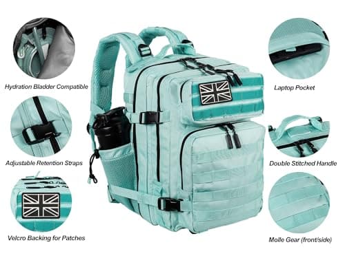 LHI Tactical Military Backpack for Men and Women 35L Army Assault Pack Bag Small Rucksack with Bottle Holder - Mint green — view 4