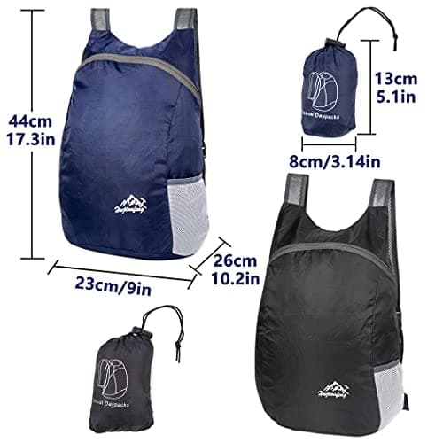 Feibmir 2 Pack 20L Small Foldable Lightweight Packable Backpack Navy Black — view 2