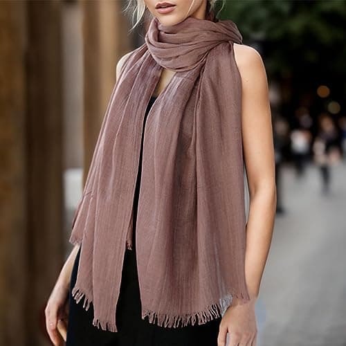 Womens Solid Color And Linen Scarf For All Season Beach Strip Scarf (Rose Gold, One Size) — view 3