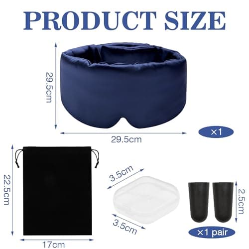 Sleep Mask, VEGCOO Silk Sleeping Mask 100% Blackout Eye Mask for Sleeping Soft & Comfortable Sleep Eye Mask with Earplugs & Storage Bag, Adjustable Blindfold for Women Men All Night Sleep (Navy) — view 2