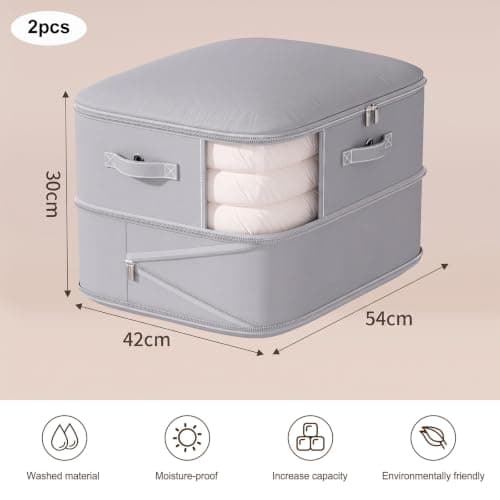 2Pack Compression Comforter Space Saving Bag - 2 Layer Moistureproof Storage Bags with Dual Zips Washable Polyester Mouldproof Organiser Bags 54 * 42 * 30cm for Bedding Duvet (Gray) — view 2