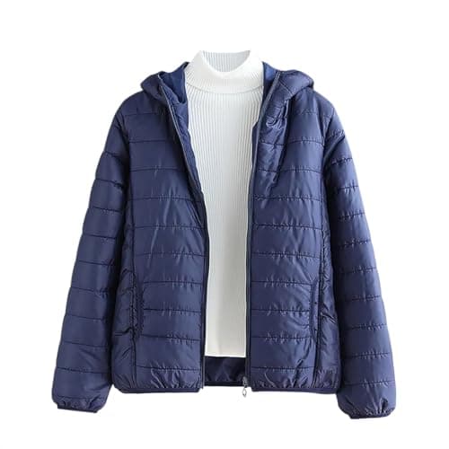 Mrat Women's Lightweight Puffer Jacket, Warm Packable Quilted Down Coat with Hood, Transitional Padded Winter Jacket for Ladies, Pockets, Windproof Outdoor Zip Up Jackets,Solid Ski Hiking Travel M-3XL