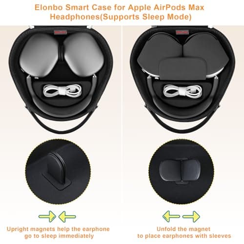 Elonbo Hard Carrying Case for Apple AirPods Max 2 Wireless Over-Ear Headphones, New AirPods Max Bluetooth Headphones Travel Protective Cover Earphone Protector Storage Bag, Black — view 2