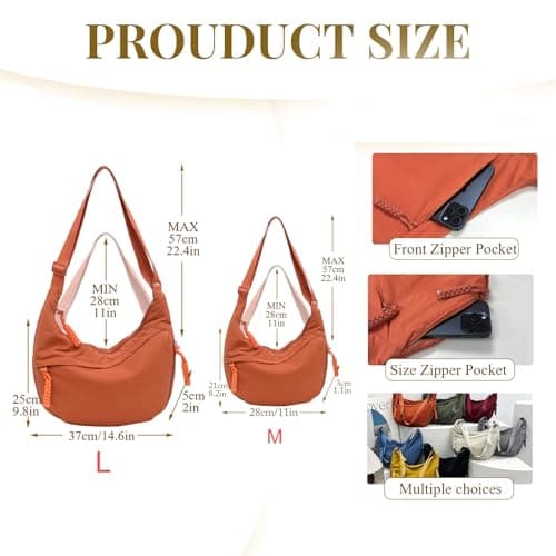 GUSXPPD Women's Half Moon Crossbody Shoulder Bag, Nylon Crossbody Bag, Hobo Halfmoon Bag, Crossbody Bag, Shoulder Bag, Half Moon Dumpling Shoulder Bag with Adjustable Shoulder Strap, ORANGE M, 37x5x25 — view 3