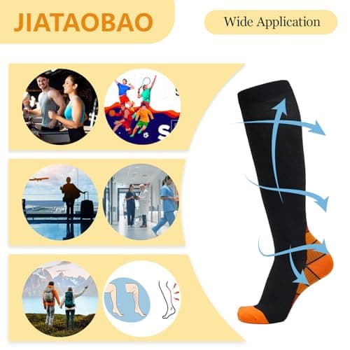 JIATAOBAO Compression Socks for Men & Women 20-30 mmHg Medical Grade – Graduated Support for Running, Travel, Nursing & Pregnancy Boost Circulation, Reduce Swelling, Anti-Slip Design (orange, S/M) — view 5