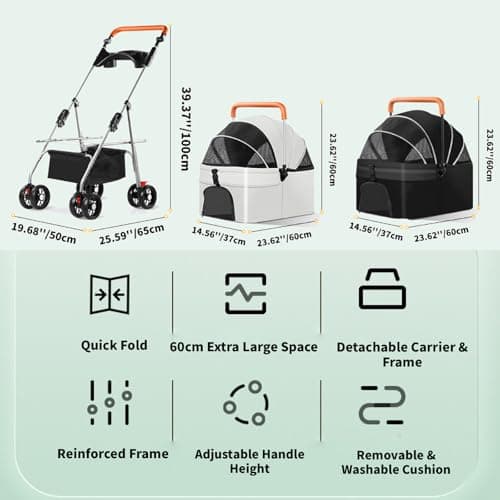 Simanli Pet Stroller for Small Cats Dogs Foldable 3-in-1 Dog Strollers Portable Puppy Trolley with 4 Wheels for Travel Camping Walk with Storage Bag(Black) — view 4