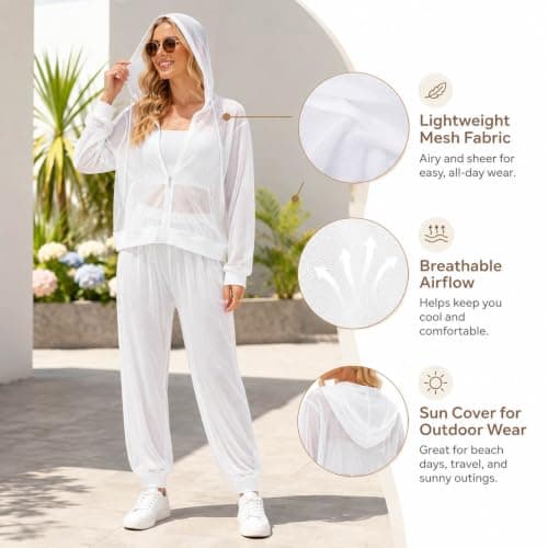 Mosquito Repellent Set Men Women with Zipper Insect Protection Set Jacket and Pants for Camping Hiking Outdoor, white, M (m) — view 4