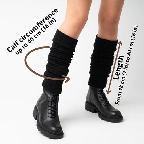 Ateena Wool Knit Long Leg Warmers for Women and Girls, Ankle Cuffs Heaters, Max Calves Circumference -15.5" (S/M) Length-23.6", Dark Graphite — view 5