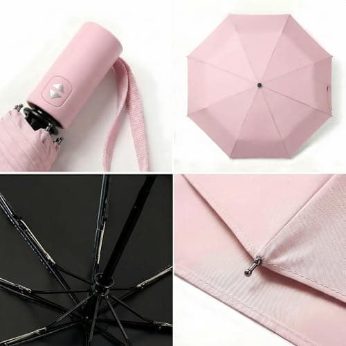 BAODINI Small UV Protection Travel Umbrella Compact for Rain and Sun UPF 50+ Windproof Portable 42 inch Umbrella for Women and Men Pink — view 4