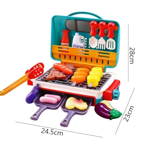 Kids BBQ Grill Toys Set, Kids Pretend Kitchen Role Play Set, Kitchen Toy Set with Spray Sound & Color-Changing Food 30+ PCS Play Kitchen Accessories,Simulation Camping Cooking Interactive Toys (Pink) — view 2