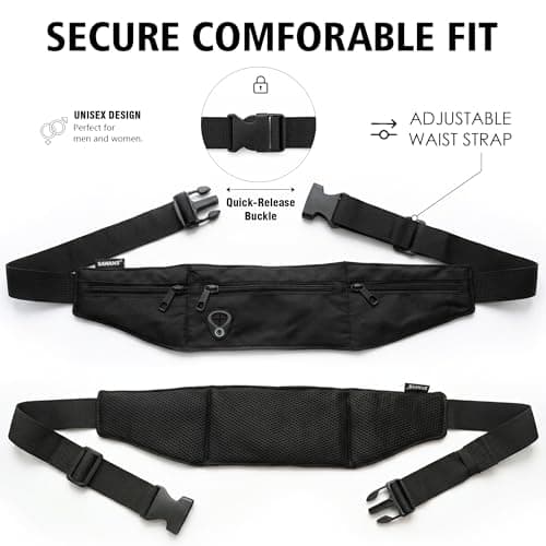 SAWANS Running Belt Bum Bag Waist Pack Ultra-Light Fitness Belt Water Resistant Running for All Smartphone Up to 6.9 inch Jogging Exercise - Anti Theft Travel Wallet for Unisex Waistband (Black) — view 2