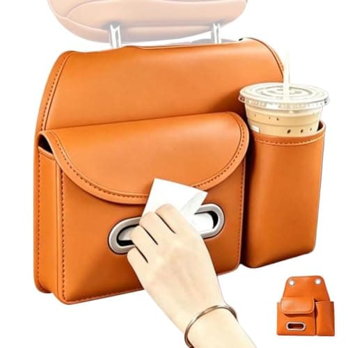 Car Seat Back Organizer PU Leather Cup Holder Tissue Box Storage