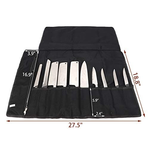 QEES Chefs Knife Roll Bag 11 Slots, Heavy Duty Waxed Canvas Knife Bag, Waterproof Knife Case for Camping, Hiking, Multi-function Tool Roll Bag (Black) — view 2