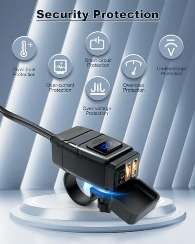 EXTRACTME Motorcycle USB Charger, 6.8A Quick Charge 3.0 Dual USB Motorcycle Phone Charger with Voltmeter & ON/Off Switch, Waterproof Quick Disconnect SAE to USB Adapter for Phone, Tablet, GPS - Blue — view 4
