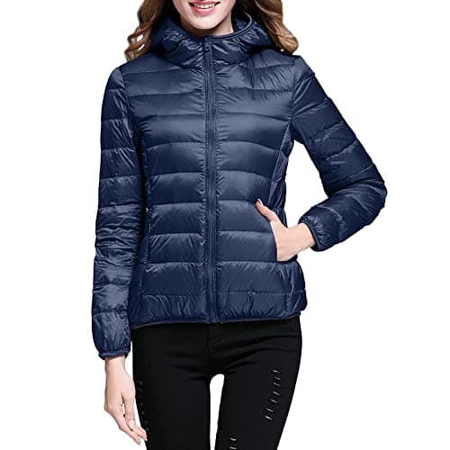 Womens Winter Lightweight Puffer Jacket with Hood Warm Short Packable Women Quilted Jacket Transitional Padded Down Jacket for Ladies Lined for Hiking Travel Plus Size Thin Jacket Down Navy — view 2