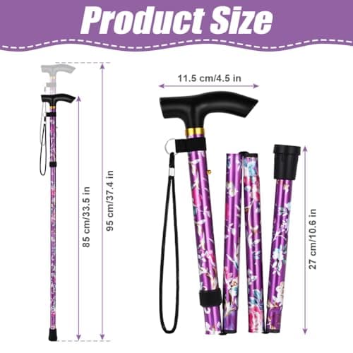 Flintronic Walking Stick, Folding Walking Stick, Adjustable Folding Walking Sticks, Collapsible Lightweight Flexible Stick, Comfortable Grip Durable Mobility Aid for Men Women, Purple Print — view 2