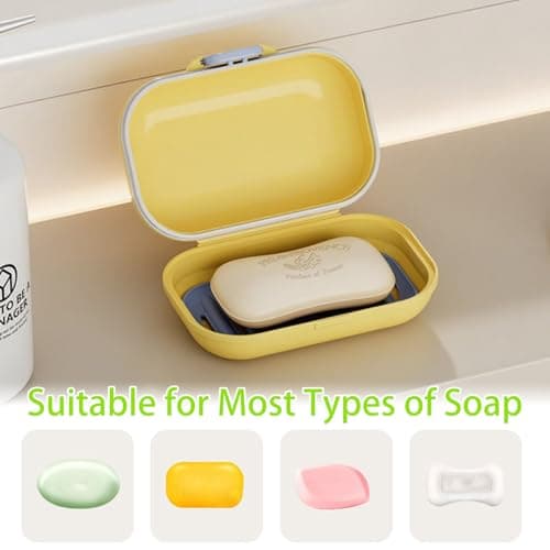 2PCS Travel Soap Case,Travel Soap Leakproof,Soaps Holder,Waterproof and Moisture-proof,Portable Soa-p Box,Flip Top Soa-p Holder,for Bathroom,Gym,Shower,Travelling(Yellow、Green） — view 3