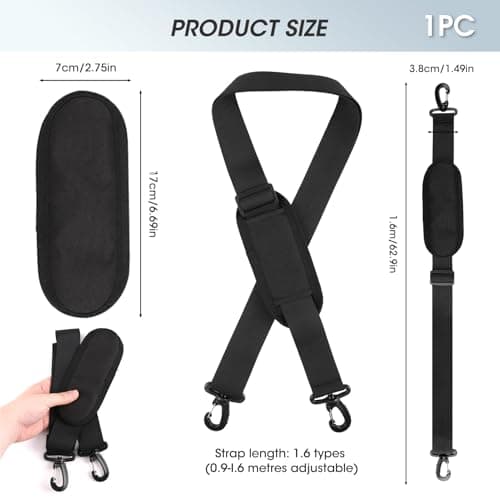 62 Inch Replacement Shoulder Strap with Pad, Adjustable Crossbody Bag Belt — view 3