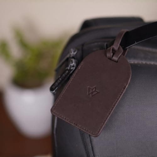 Wasama Genuine Leather Luggage Tag | Travel Baggage Tag | Durable Strap & Privacy Flap (Dark Brown) — view 5