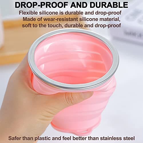 xocome Foldable Cup, 250 MLReusable Food Grade Folding Mug with Lids, Expandable Retractable Drinking Set, Portable, Pocket Size for Outdoor Camping Travel and Hiking(2 Pack) — view 6