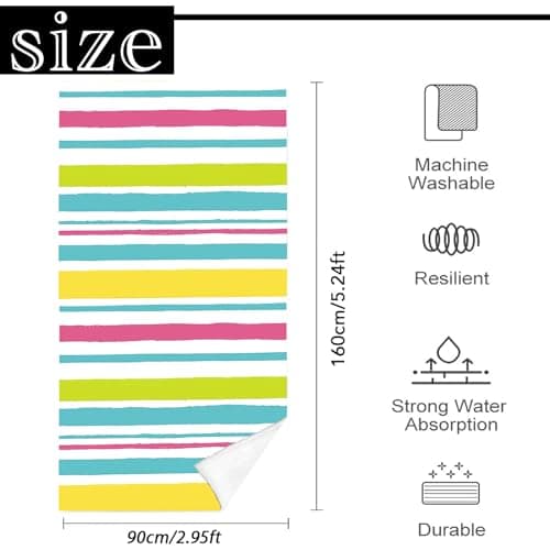Large Quick Dry Microfibre Beach Bath Towel,Double Sides Light Blue White Striped Sand Free Beach Towel with Bag,Lightweight Gym Yoga Sports Towel,Compact Travel Summer Beach Towel for Women Men — view 2