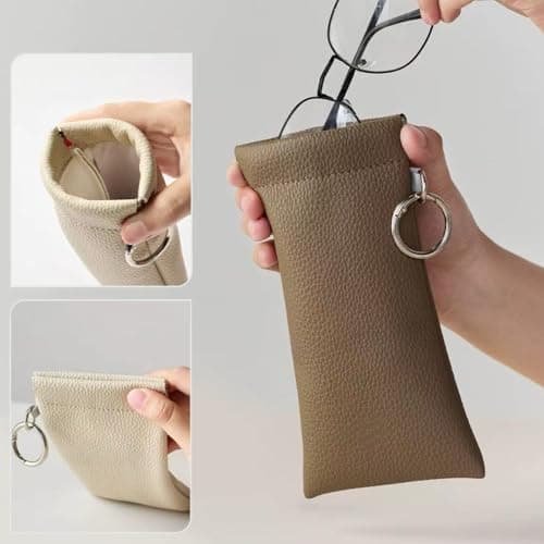 RNXRZANK Sunglasses Pouch Eyeglasses Storage Case Glasses Organizer Bag Soft Faux Leather Compression Resistant Auto Closing with Detachable Strap Suitable for, gray — view 4