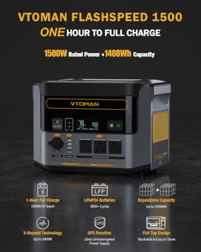 VTOMAN FlashSpeed 1500 Power Station, 1548Wh LiFePO4, 1 Hr Fast Charge — view 3