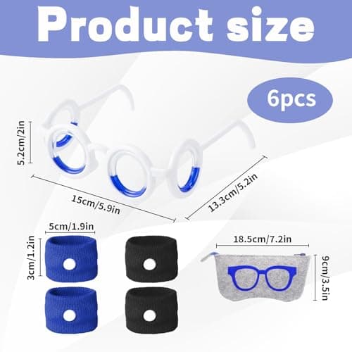 1 Piece Travel Sickness Glasses, Anti-Motion Sickness Smart Glasses Relieve Carsickness Airsickness Seasickness Glasses, Comes with 2 Pairs of Wrist Guards (Blue, Black) and 1 Glasses Bag — view 2