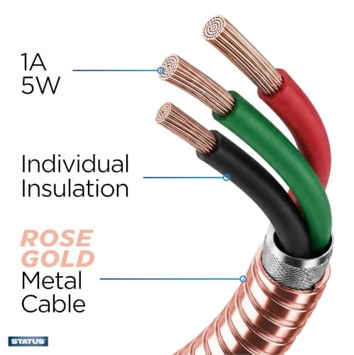 Status USB A to USB C Charge Cable, 1M Durable, 5w Charging Cable, High-Speed Data Sync, Rose Gold Metal, (Pack of 1), ATC1MMRGL10 — view 3