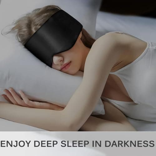 SSKHE Silk Sleep Mask for Women Men, Satin Blackout Eye Night Mask Headband with Kids for Home Sleep Travel Shift Work Nap Yoga Snooze Soundproof Cooling for Airplane Essentials (Black, One Size) — view 6