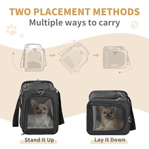 Petsfit Cat Carrier Airline Approved ，Large Cat Carrier,Foldable Cat Carriers Medium Two-Way Placement on Plane for Cats and Small Dogs, Black — view 2